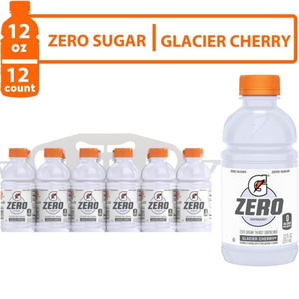 Gatorade Zero Sugar Thirst Quencher, Glacier Cherry Sports Drinks, 12 fl oz, 12 Count Bottles