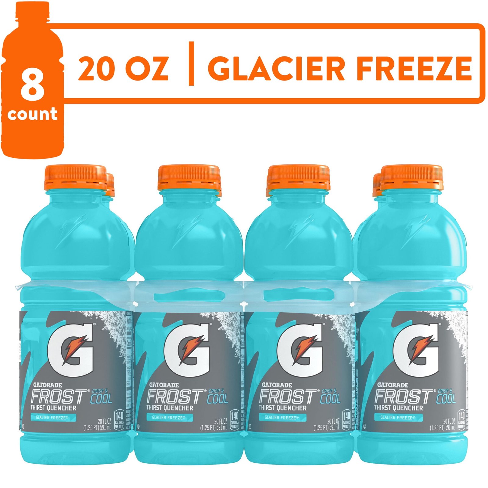 Gatorade Frost Thirst Quencher, Glacier Freeze Sports Drinks, 20 fl oz, 8 Count Bottles
