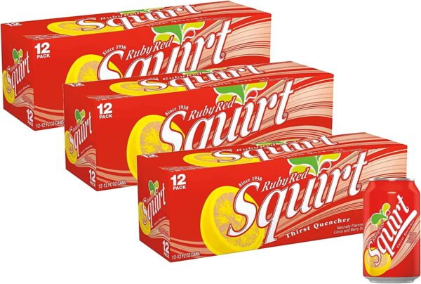 Squirt Ruby Red Grapefruit Soda Soft Drink Cans - 3 Cases (36 Count)