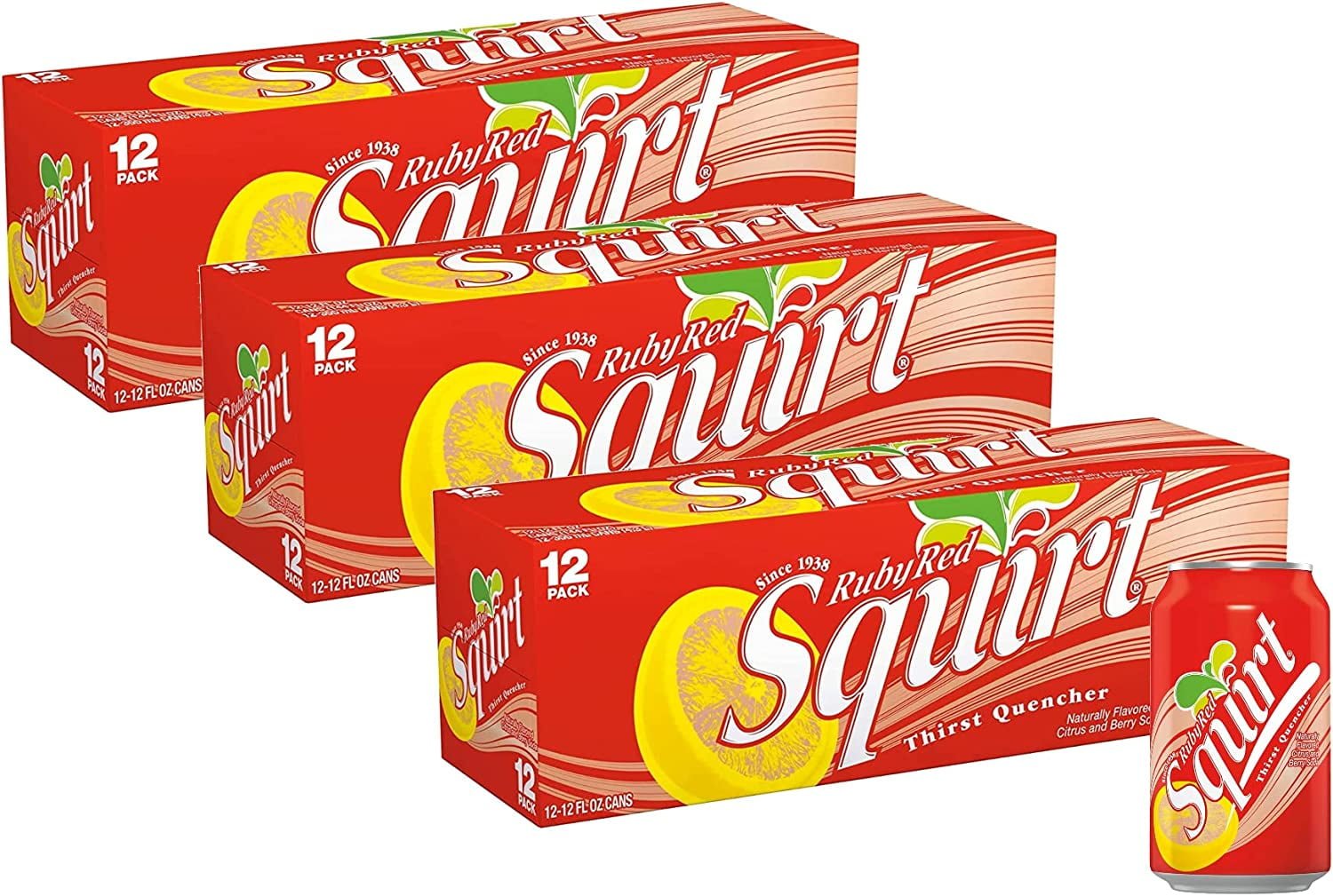 Squirt Ruby Red Grapefruit Soda Soft Drink Cans - 3 Cases (36 Count)