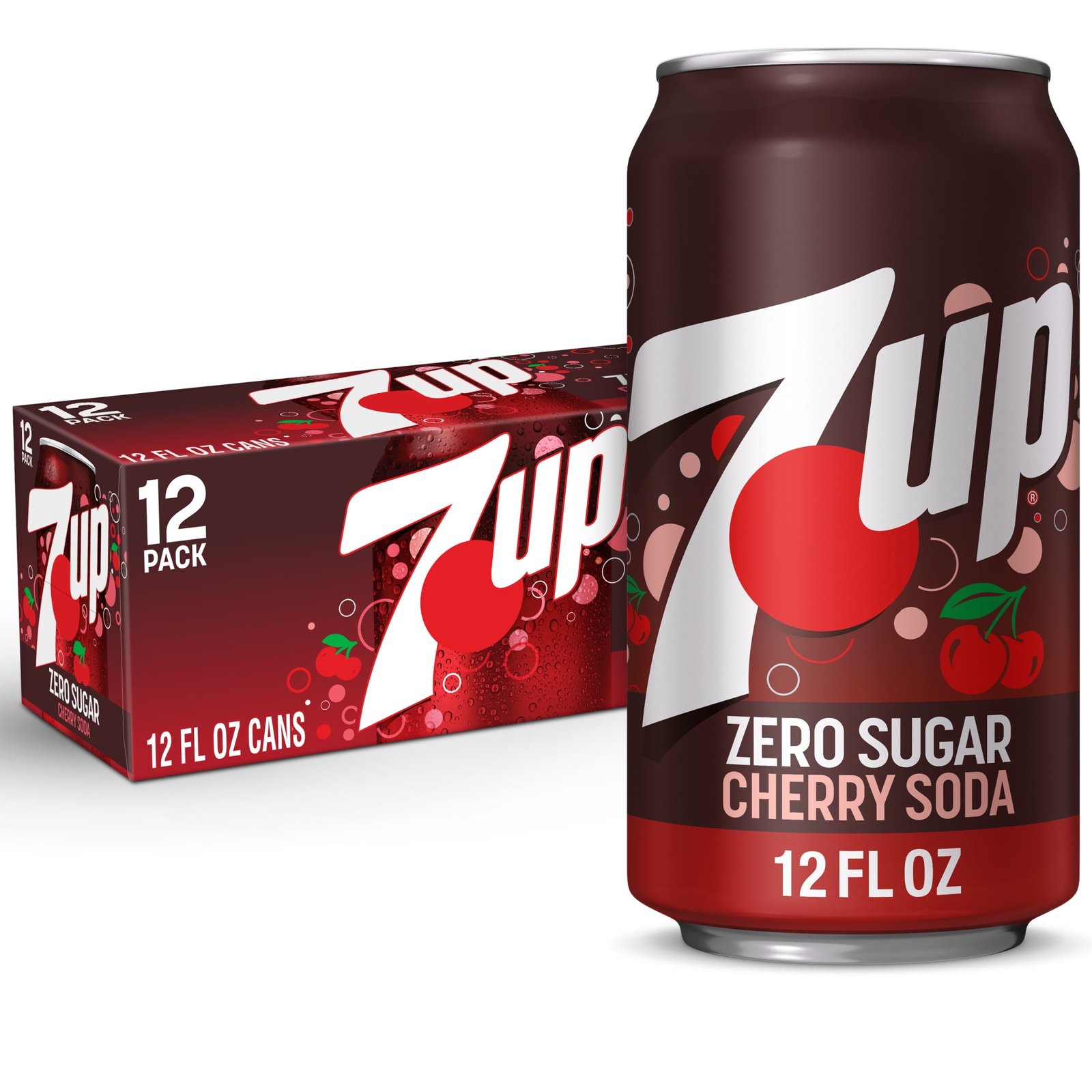 7UP Caffeine Free Zero Sugar Cherry Soda Pop, 12 fl oz, 12 Pack Cans