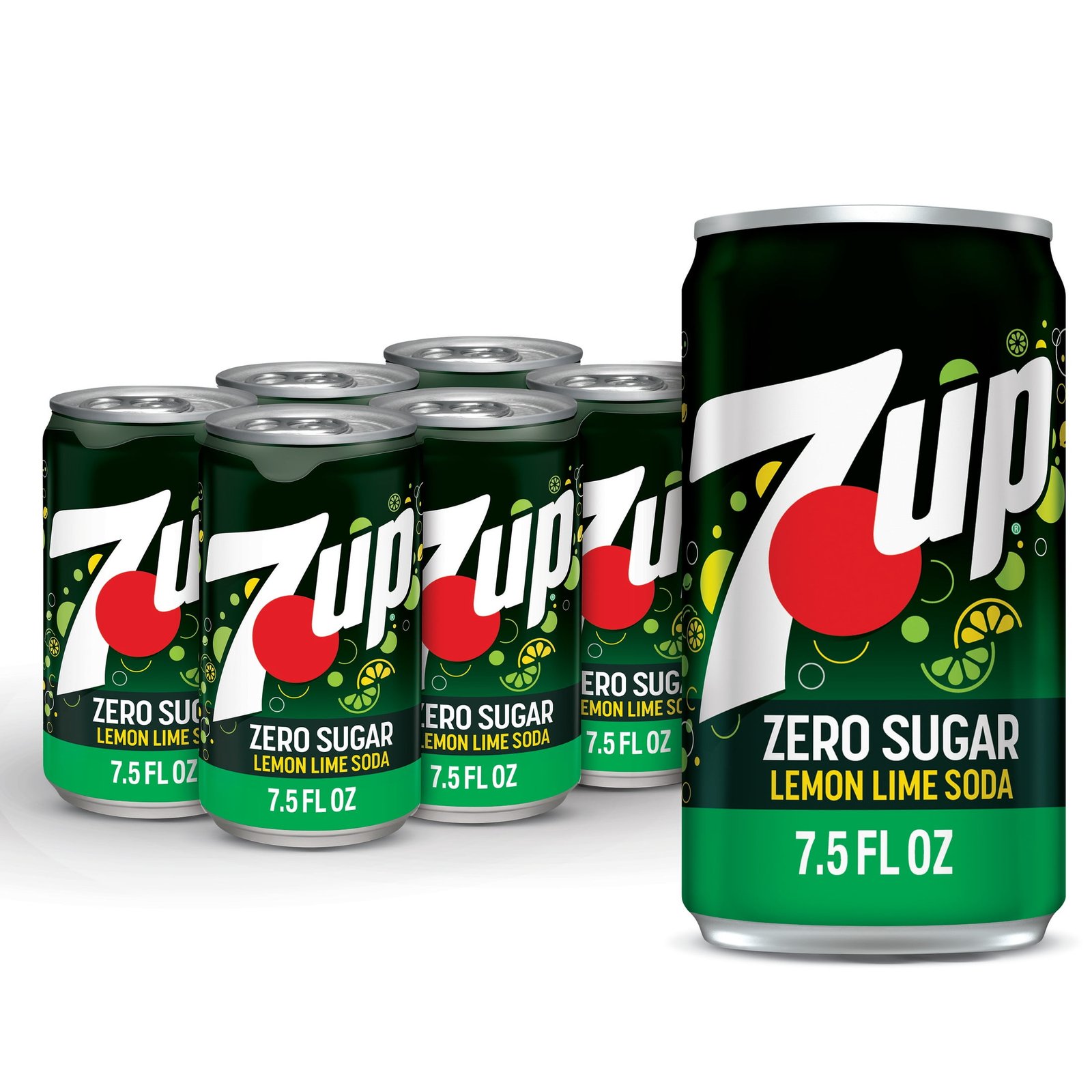 7UP Caffeine Free Zero Sugar Lemon and Lime Soda Pop, 7.5 fl oz, 6 Pack Cans
