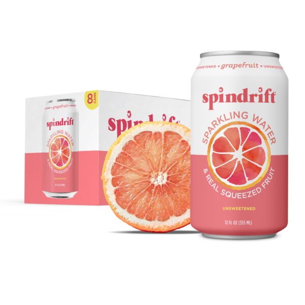 Spindrift Sparkling Water, Grapefruit Flavored, Made with Real Squeezed Fruit, 12 fl oz, 8 Count, No Sugar Added, 17 Calories per Can