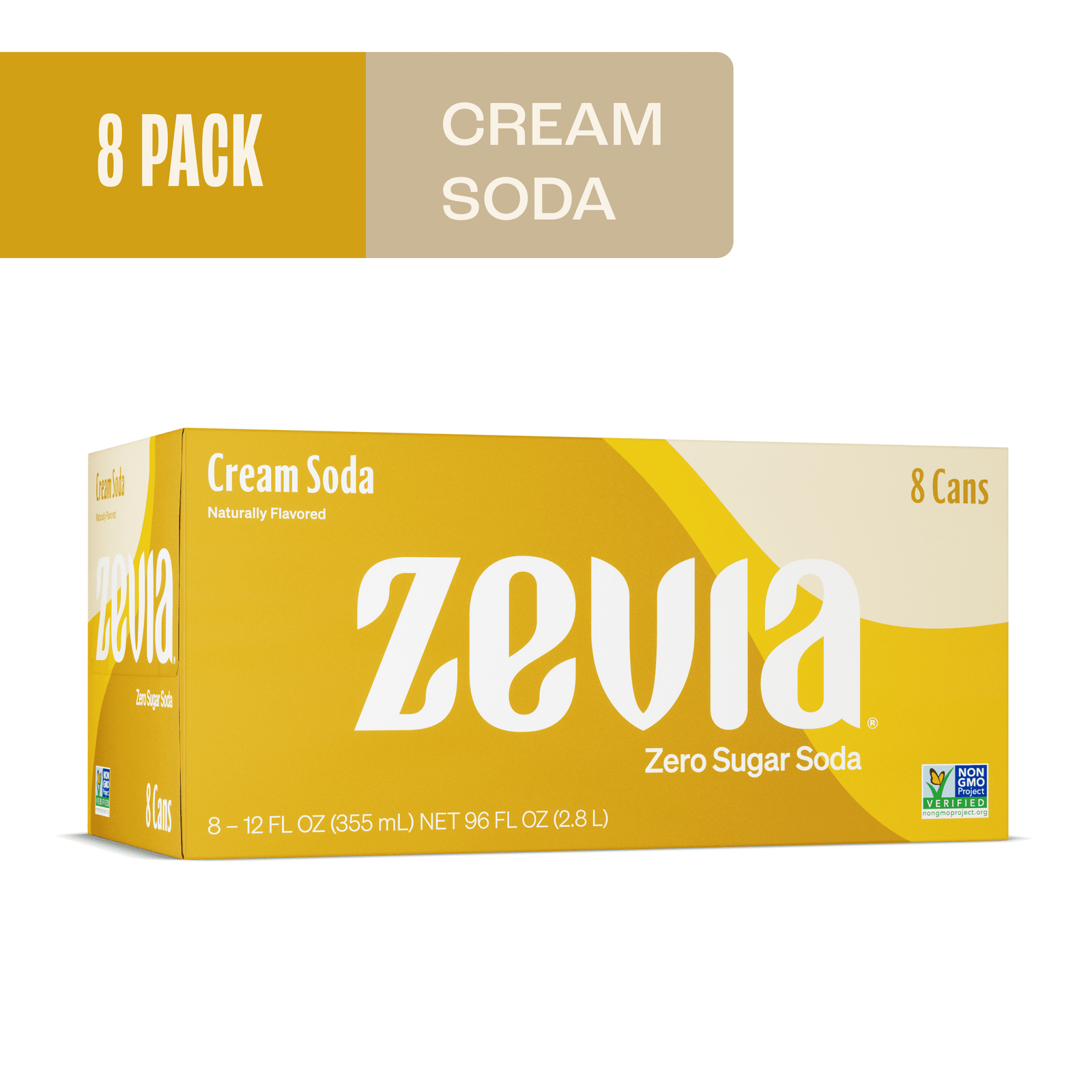 Zevia Zero Sugar, 0 Calorie Cream Soda Pop, 12 fl oz, 8 Pack Cans