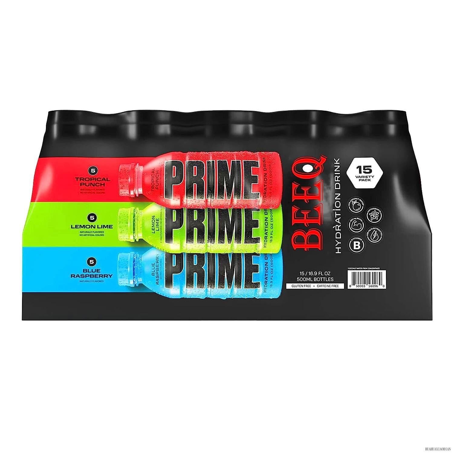 - prime hydration drink variety pack, tropical punch, lemon lime, blue raspberry, 16.9 fl. oz - pack of (15)