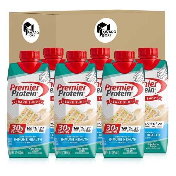 Premier Protein High Protein Shakes Birthday Cake Batter Delight in The Award Box Packaging 11 Fl. Oz Each -6 Bottles