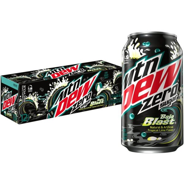 Mountain Dew Zero Sugar Baja Blast Tropical Lime Soda Pop, 12 fl oz, 12 Pack Cans