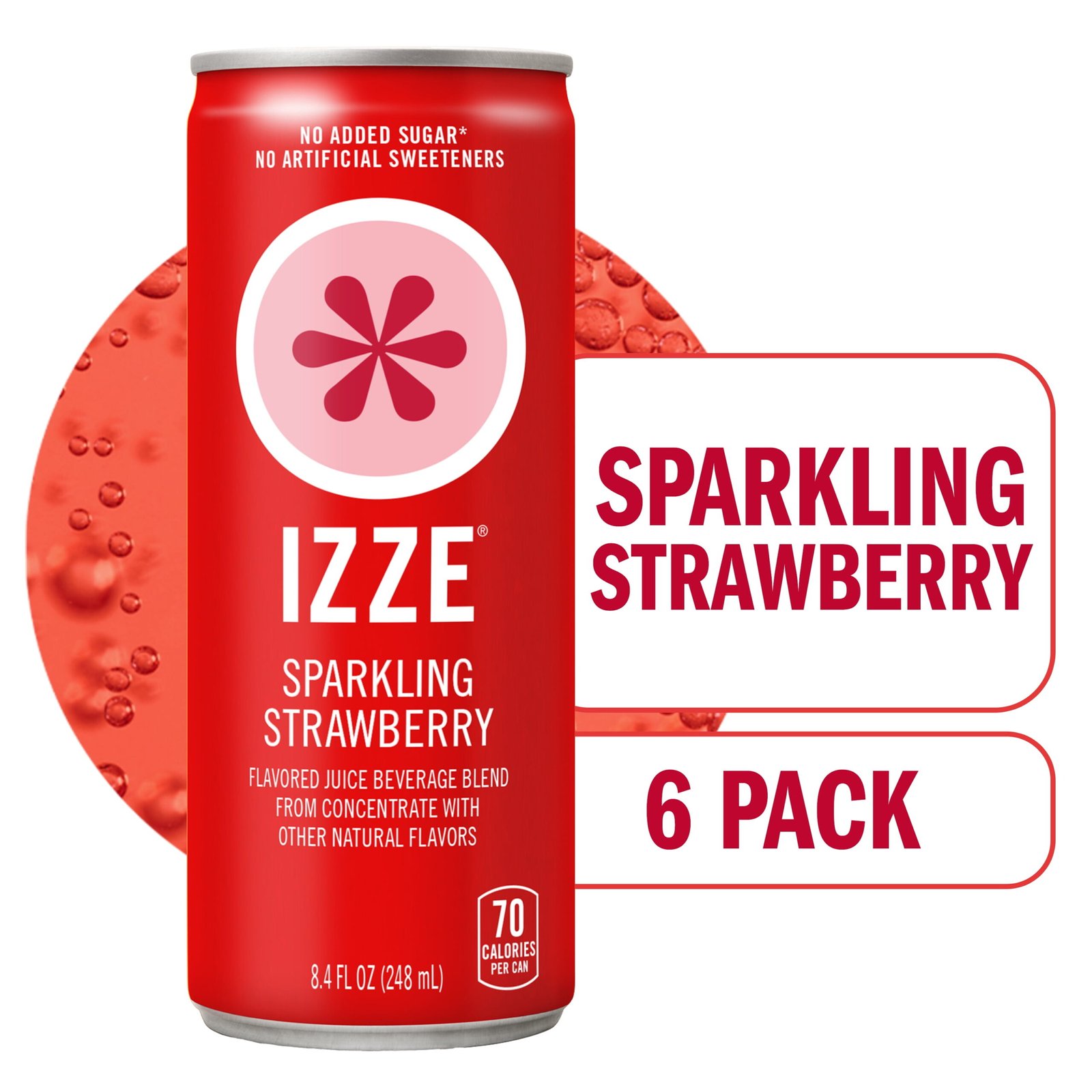 IZZE Sparkling Juice Beverage Blend, Strawberry, No Sugar Added, 8.4 FL OZ, 6 Cans
