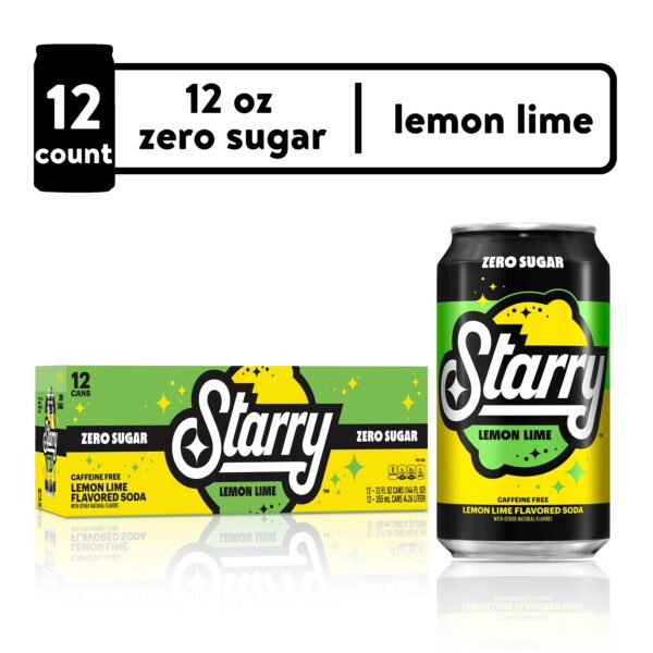 Starry Zero Sugar Lemon Lime Soda Pop, 12 fl oz, 12 Pack Cans