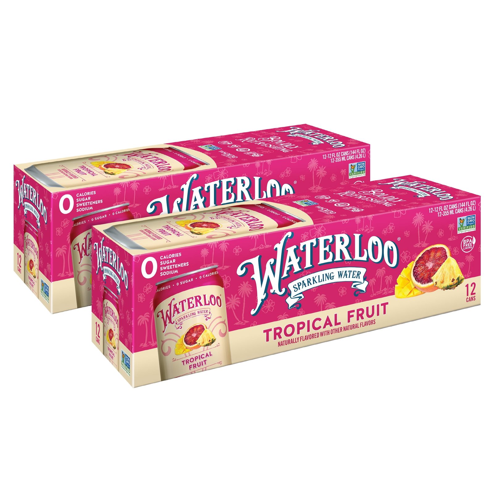 Waterloo Sparkling Water, Tropical Fruit, 12 fl oz, 24 Pack Cans