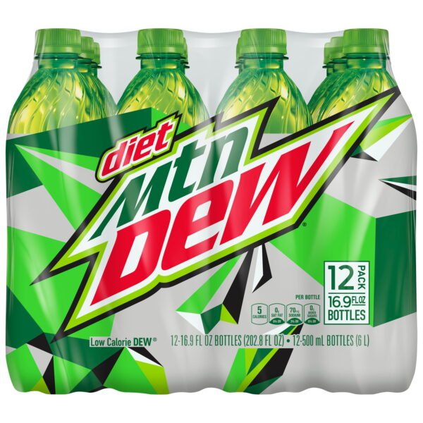 Diet Mountain Dew Soda Pop, 16.9 fl oz, 12 Pack Bottles