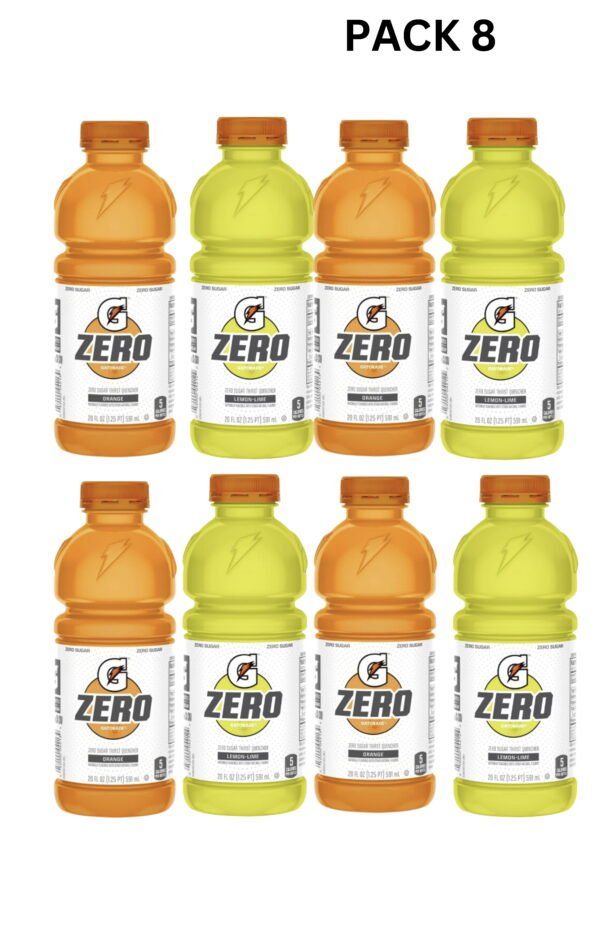 Gatorade Zero Variety Pack, Lemon lime + Orange,  Zero Sugar, 20 Fl Oz (Pack of 8)