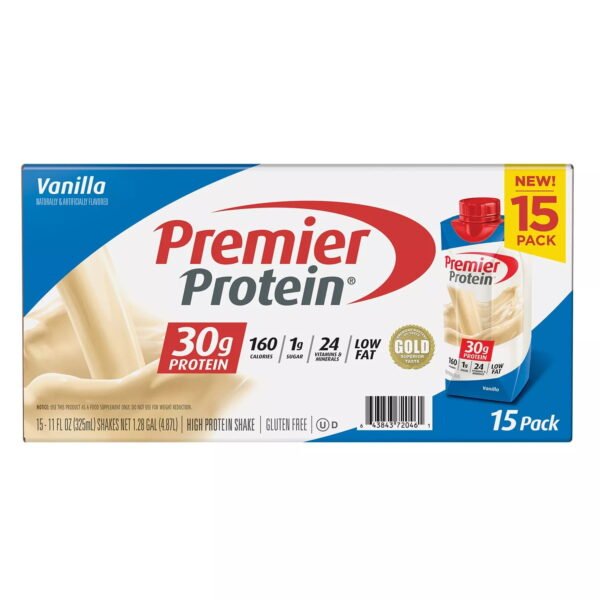 Premier Protein High Protein Shake, Vanilla, 11 Fluid Ounce (15 Pack)