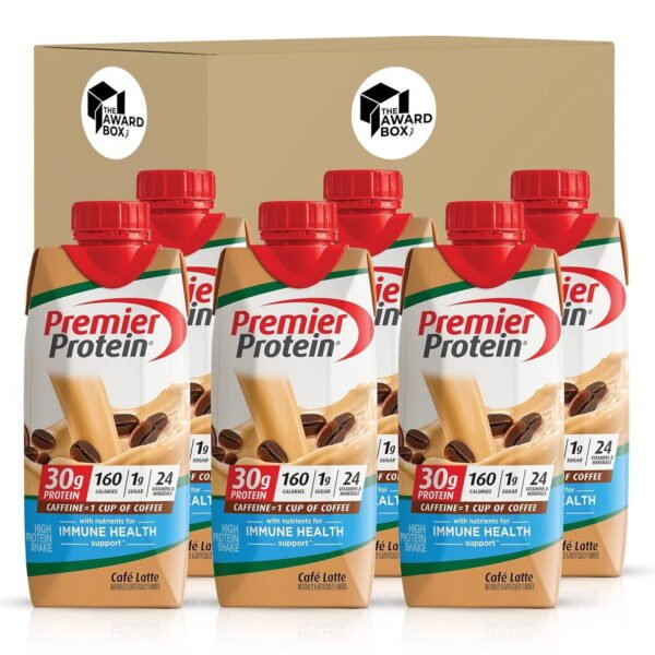 Premier Protein High Protein Shakes Cafe Latte 11 fl oz in The Award Box Packaging -6 Bottles