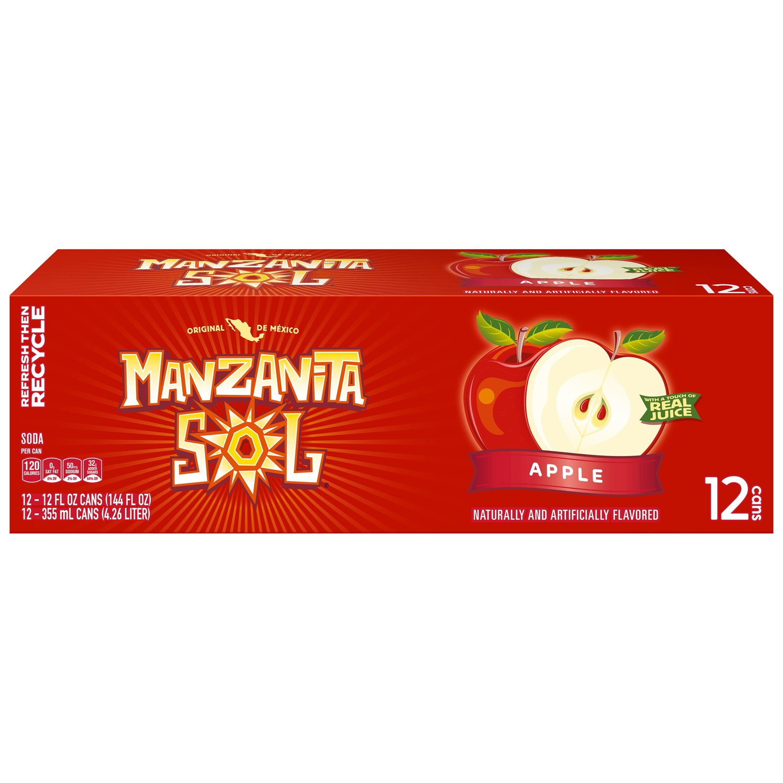 Manzanita Sol Apple Flavored Soda Pop, 12 oz, 12 Pack Cans