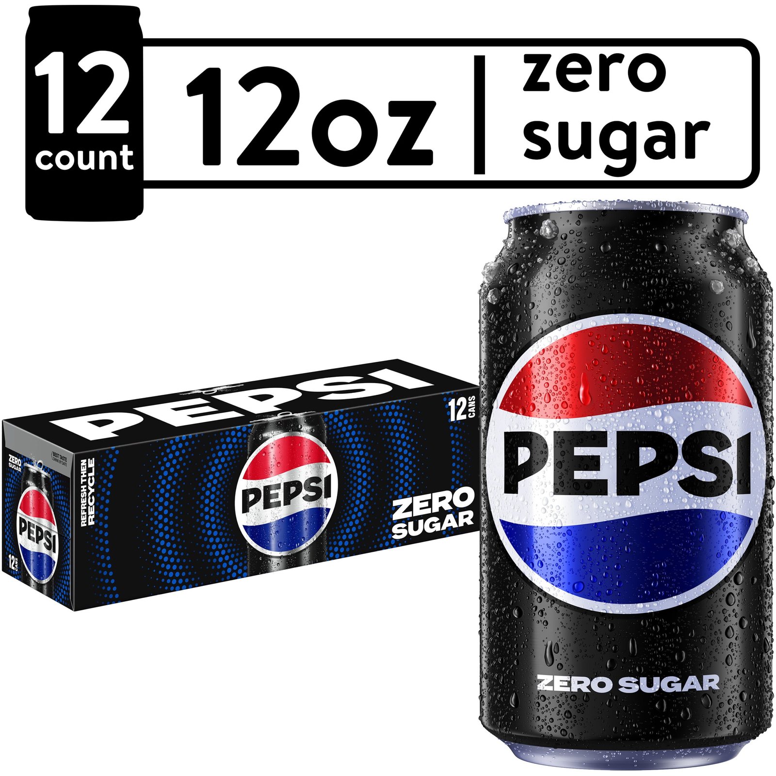 Pepsi Cola Zero Sugar Soda Pop, 12 fl oz, 12 Pack Cans