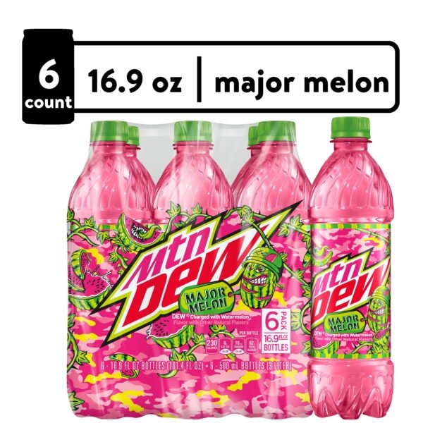 Mountain Dew Major Melon Watermelon Citrus Soda Pop, 16.9 fl oz, 6 Pack Bottles
