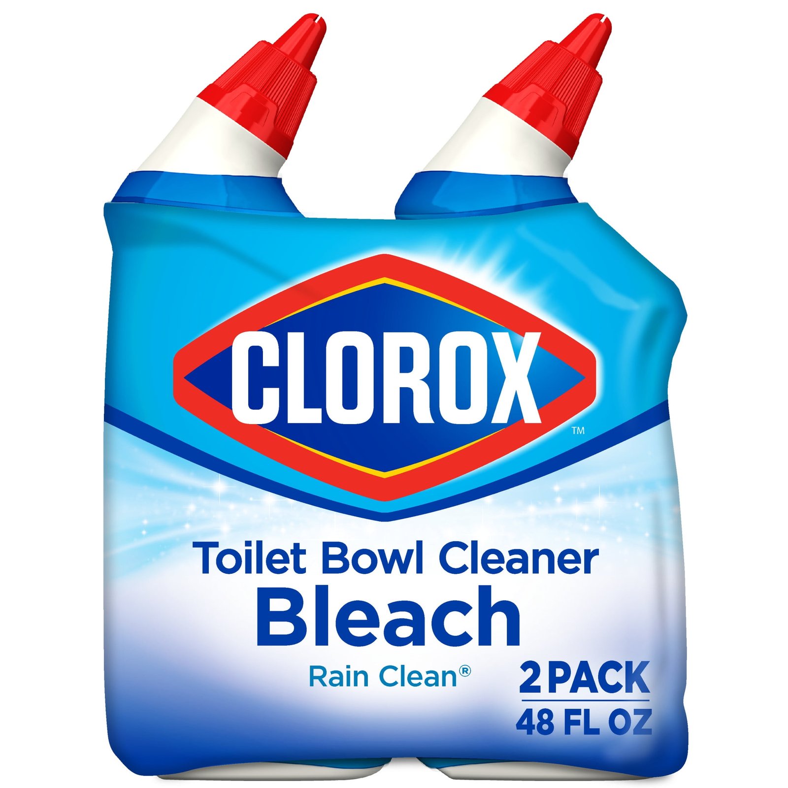 Clorox Toilet Bowl Cleaner w/Bleach, Rain Clean, 24 fl oz, 2 Pack