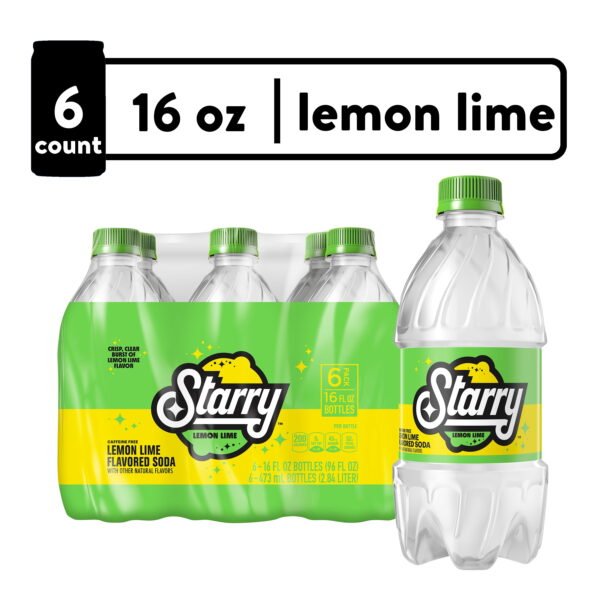 Starry Lemon Lime Soda Pop, 16 fl oz, 6 Pack Bottles